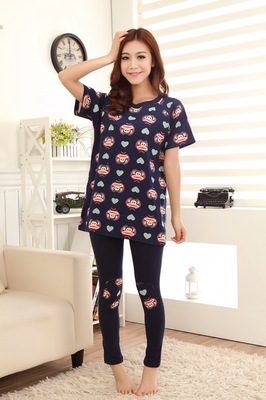 【2014春夏新款糖果色睡衣 愛心卡通短袖睡衣套裝女睡衣 日系家居服】價格,廠家,圖片,家居服、睡衣、浴袍,汕頭市潮陽區銅盂艾妮服裝廠-